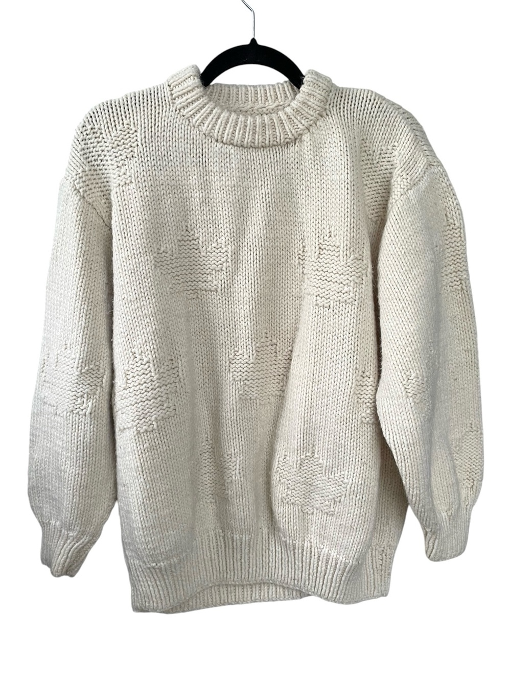 HANDKNIT Classic Cream Crewneck Knit Sweater Maple Leaf Canada XL